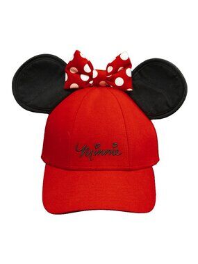 Disney Mouse Ears Hat Minnie Mouse Red Polka Dot Bow Embroidered Ball Cap